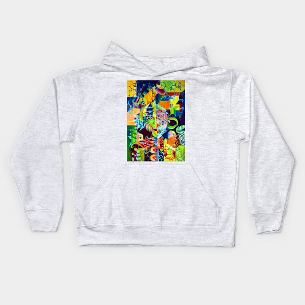 Pop Surreal Skull Maximalism Futuristic Artwork Kids Hoodie by Nisuris Art